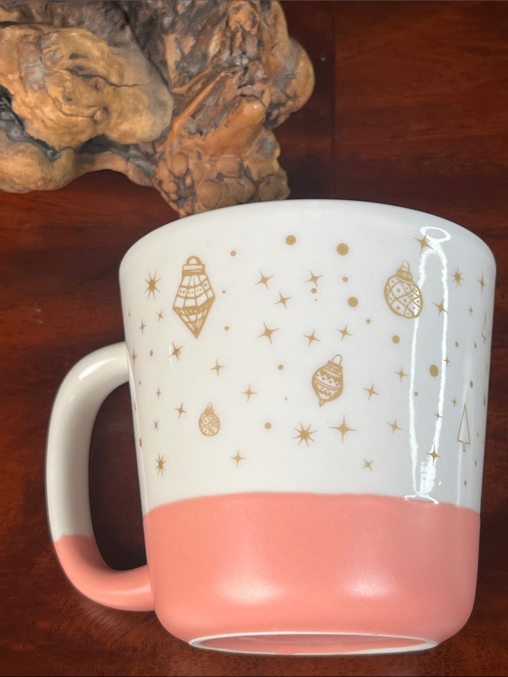 Starbucks Pink and White Mug with Gold Holiday Motifs - Picture 2 of 4